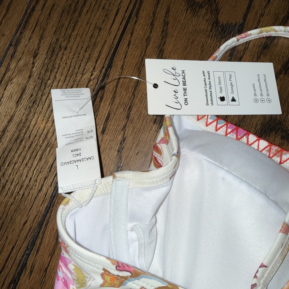 Cupshe Bikini Large Top Small High Waist Bottom NWT White Pink Red Floral - Picture 6 of 9